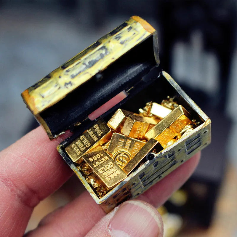 Alloy gold coin treasure box doll house miniature ornaments with gold bar combinations