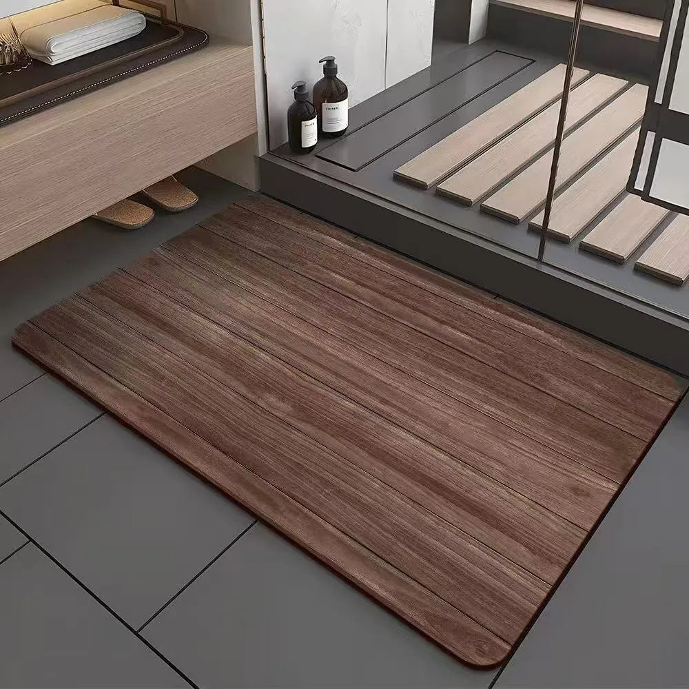 American wood grain pattern diatom mud washroom door mat with geometric design and non-slip surface