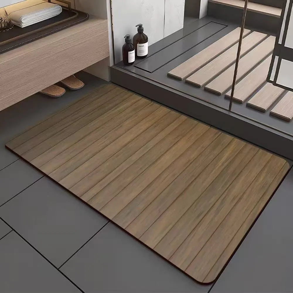 American wood grain pattern diatom mud washroom door mat with geometric design and non-slip surface