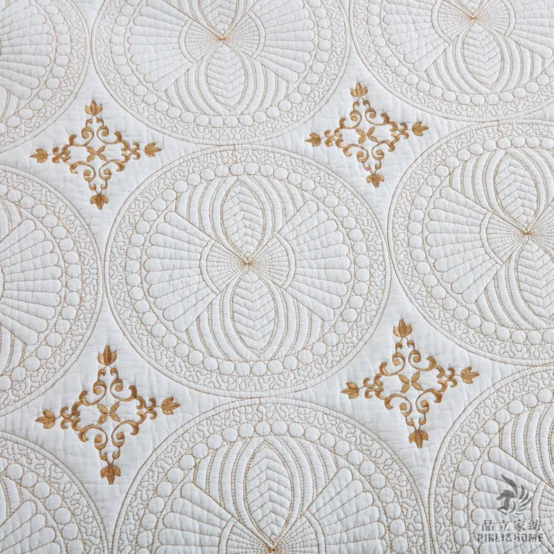 Pure cotton European-style embroidery bedspread set with two pillowcases for 1.8 metre bed