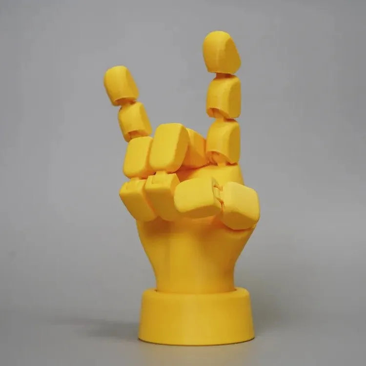 Yellow movable joint hand prop ornament with articulated fingers and American style decoration