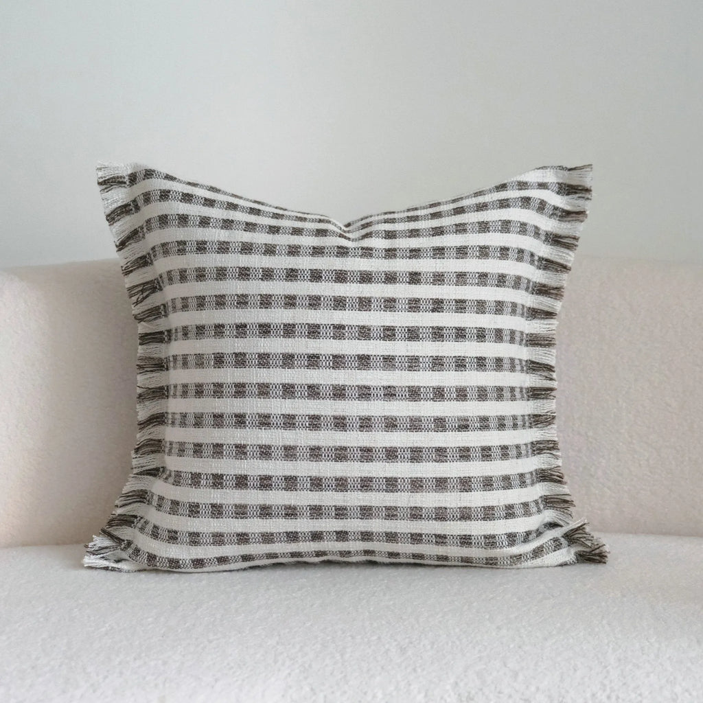 Coffee brown Chinese classical style cushion pillow on sofa in stripe and patchwork patterns