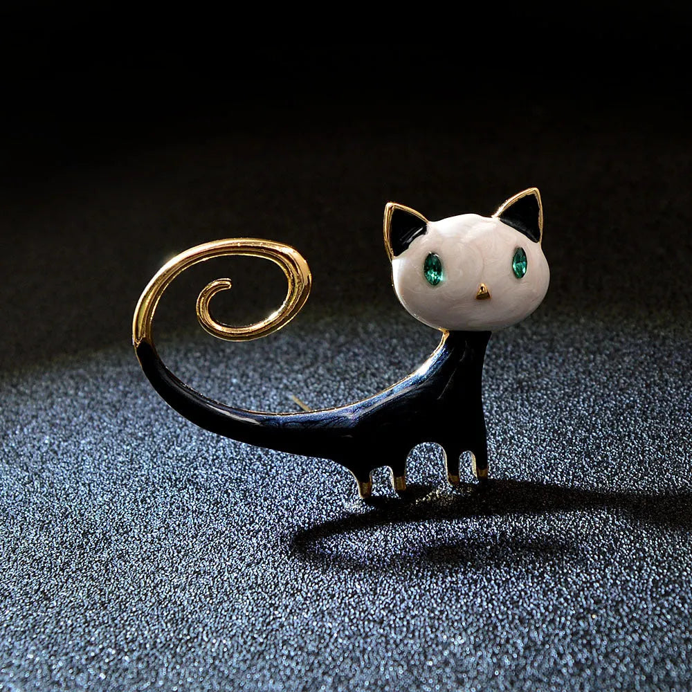 Personalised painted cat tail brooch in alloy metal with simple design for women's decorative accessory