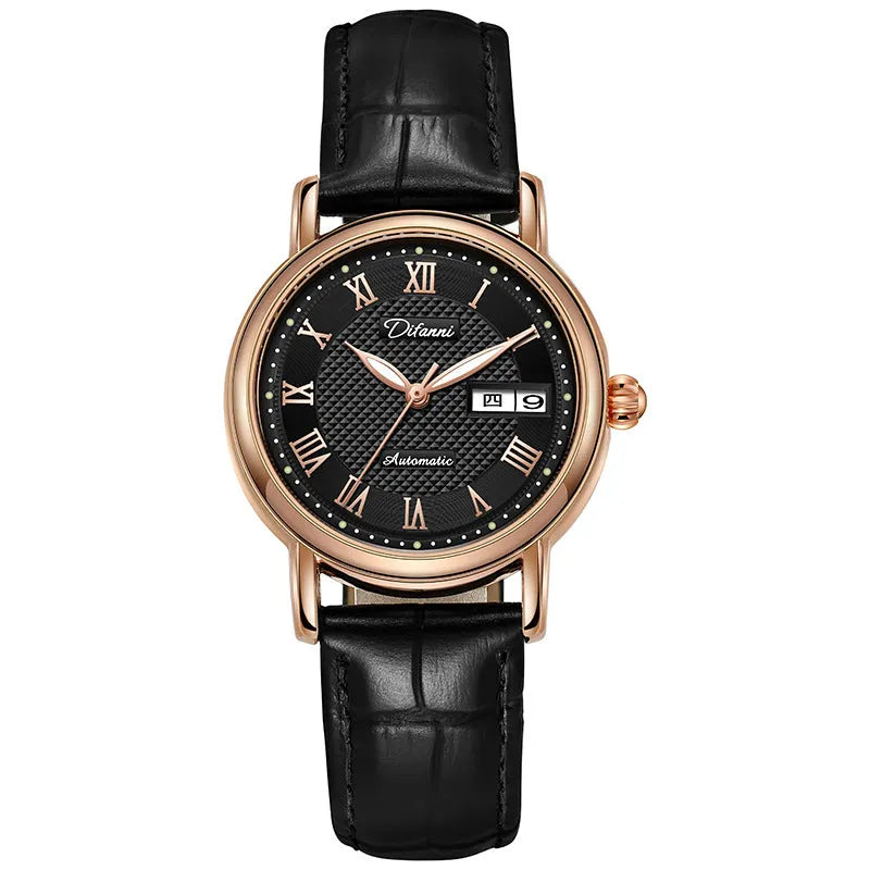 Women's automatic mechanical watch with stainless steel bracelet and white dial face