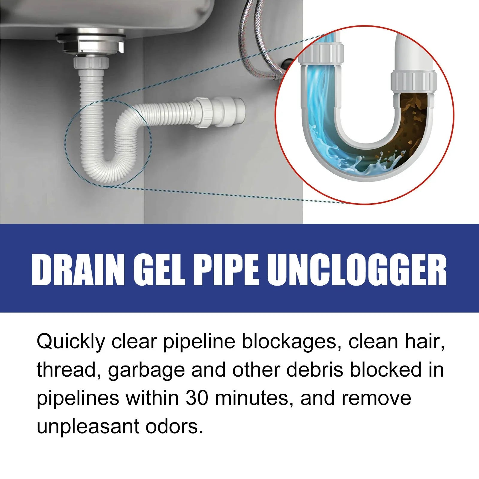 100g pipe dredge agent for sewer and toilet cleaning in 11 x 4.3 x 4.3 cm packaging