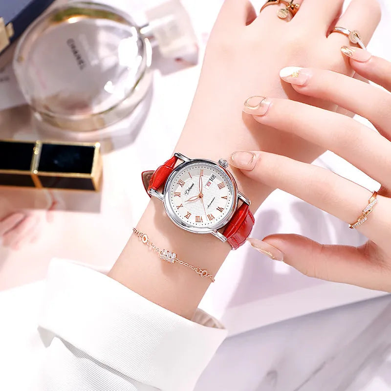 Women's automatic mechanical watch with stainless steel bracelet and white dial face