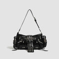 Black dumpling-shaped retro handbag with oil wax leather finish and vintage European styling