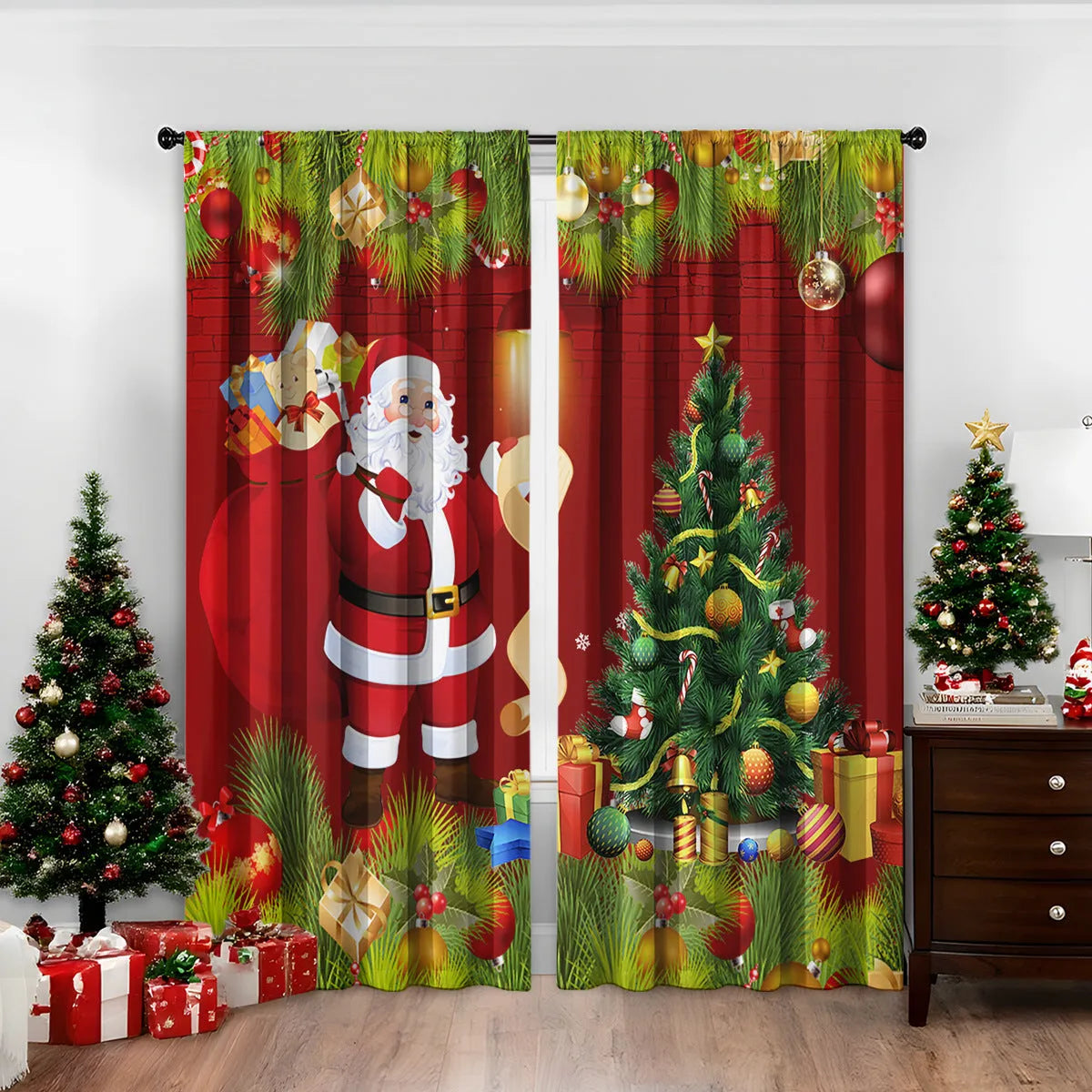 3D digitally printed Christmas curtains in polyester fabric with high sunshade functionality