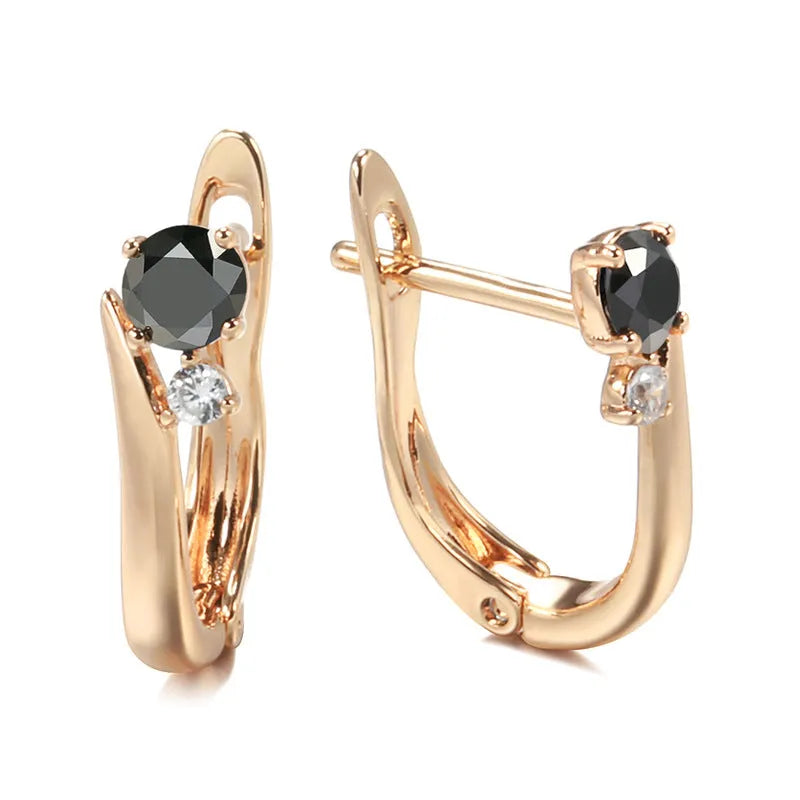 Black agate drop earrings with geometric retro design in gold-plated copper
