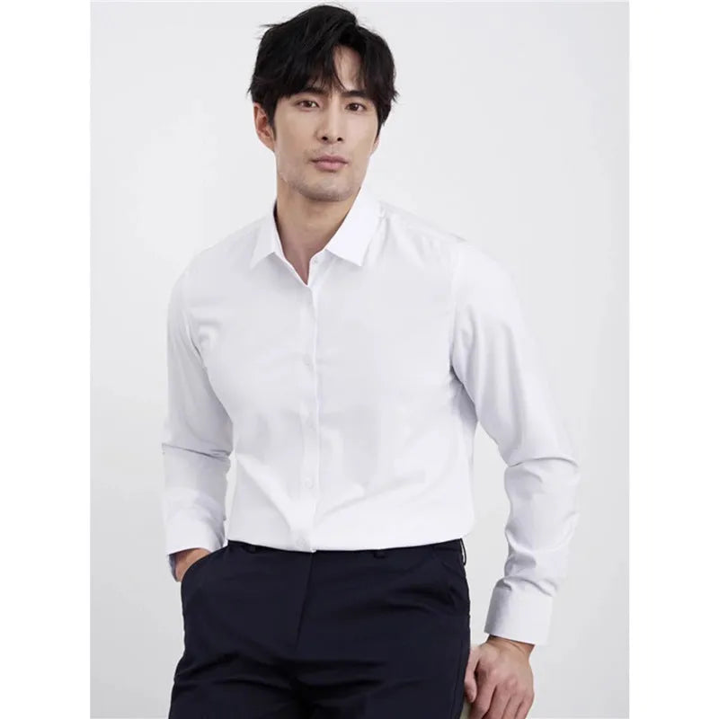 Men's wine red slim fit business casual shirt with long sleeves and non-iron fabric