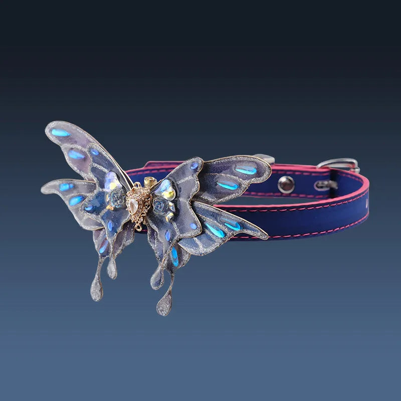 Purple butterfly collar with temperature change feature and rhinestone decoration on alloy chain