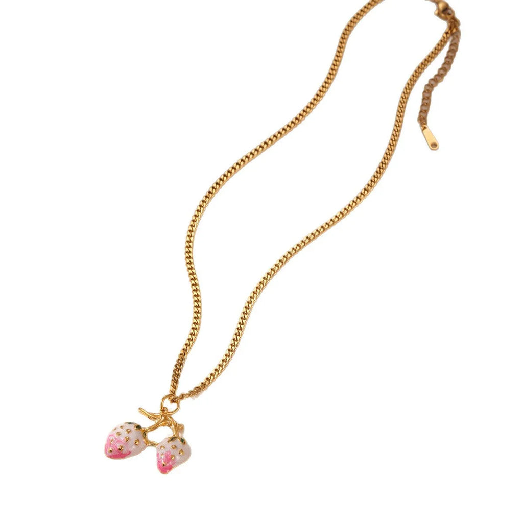 Strawberry-shaped pendant necklace in stainless steel with white or red colour options