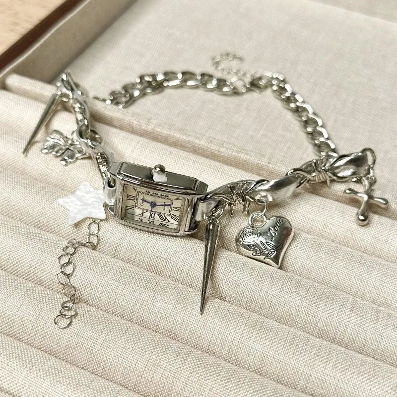 Dark multi-layer cross necklace with twin clavicle chain, adjustable 41-50cm length, alloy construction