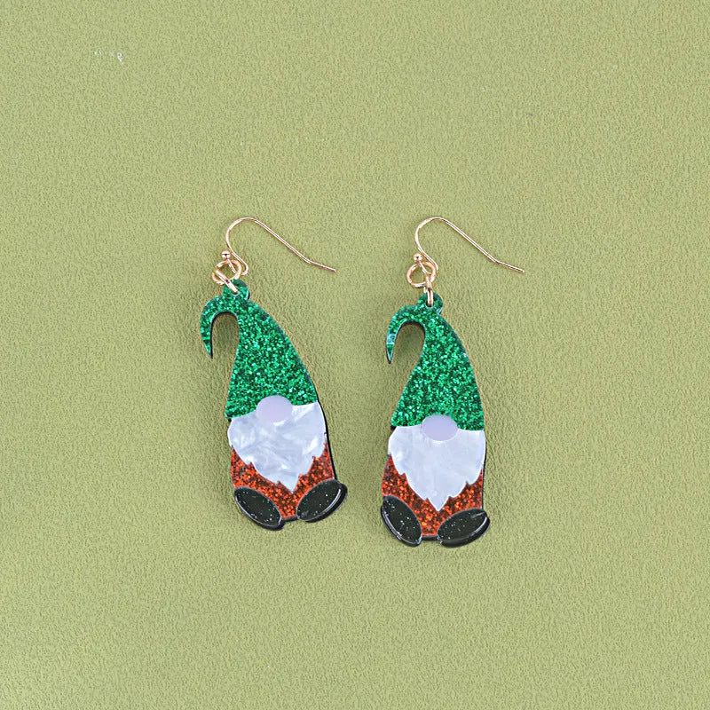 Cartoon Santa Claus acrylic fashion earrings with red and green hat design options