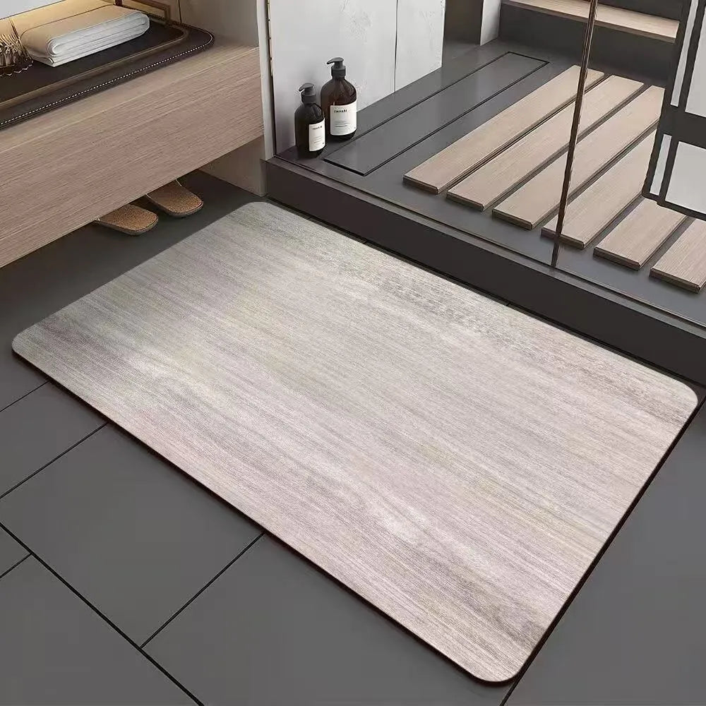 American wood grain pattern diatom mud washroom door mat with geometric design and non-slip surface