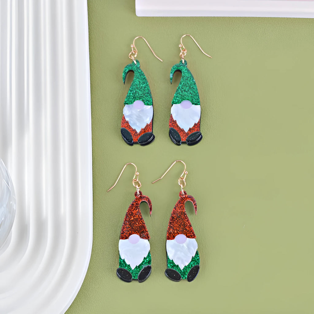 Cartoon Santa Claus acrylic fashion earrings with red and green hat design options