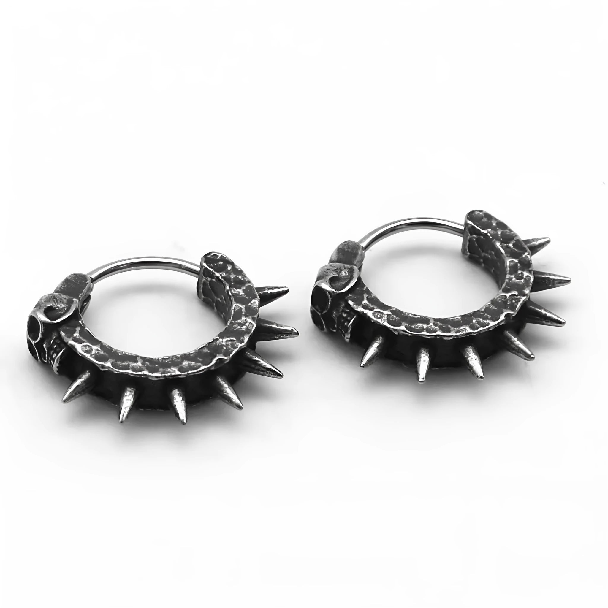 A pair of black geometric alloy earrings with copper plastic punk motorcycle detailing.