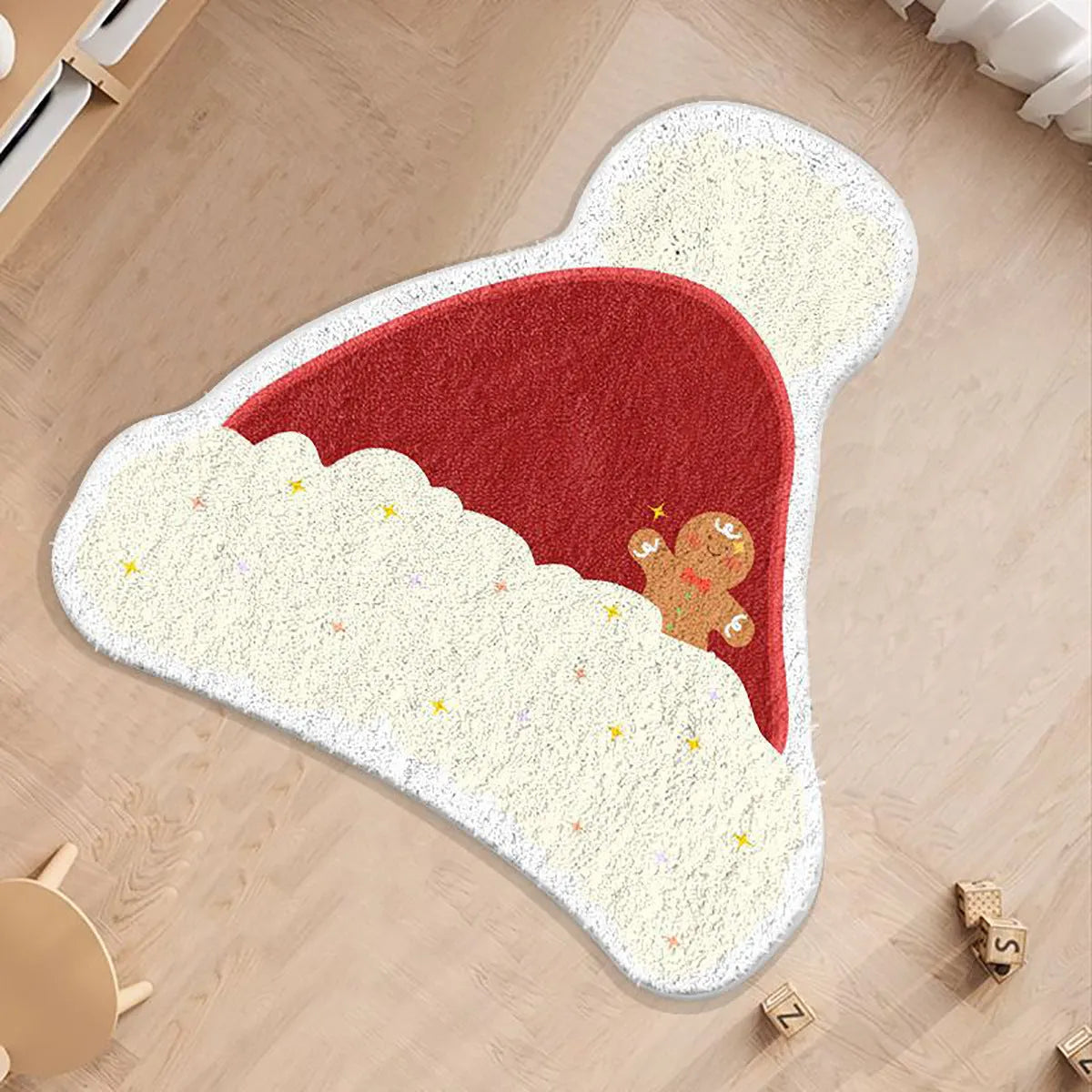 Alien-shaped Christmas round floor mat with cashmere-like texture and festive patterns