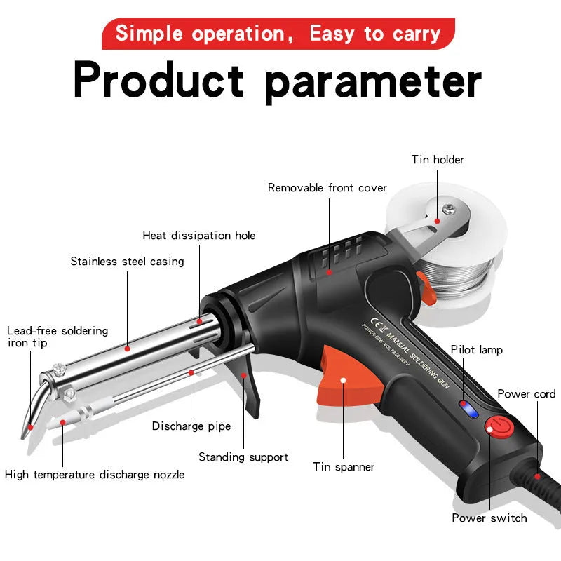 Black light soldering gun kit with five pieces, alloy construction, 205x170mm size