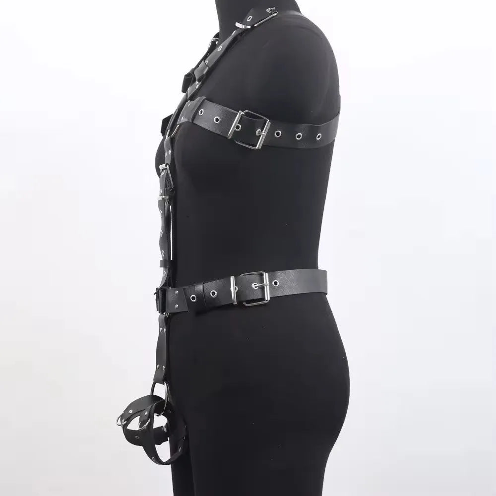 Black imitation leather shapewear with thin width and pin buckle fastening