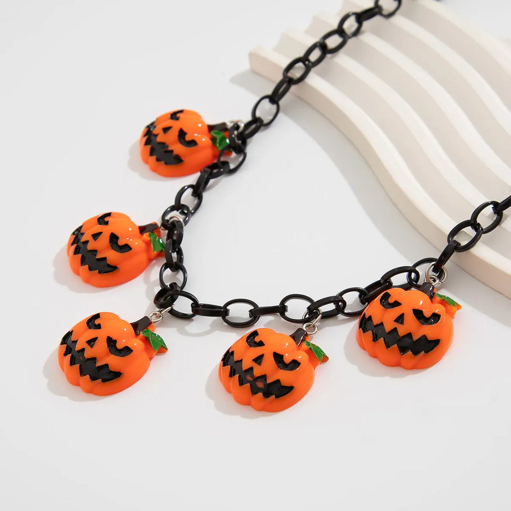 Halloween ghost pumpkin necklace with acrylic pendant in mixed colours on plastic chain
