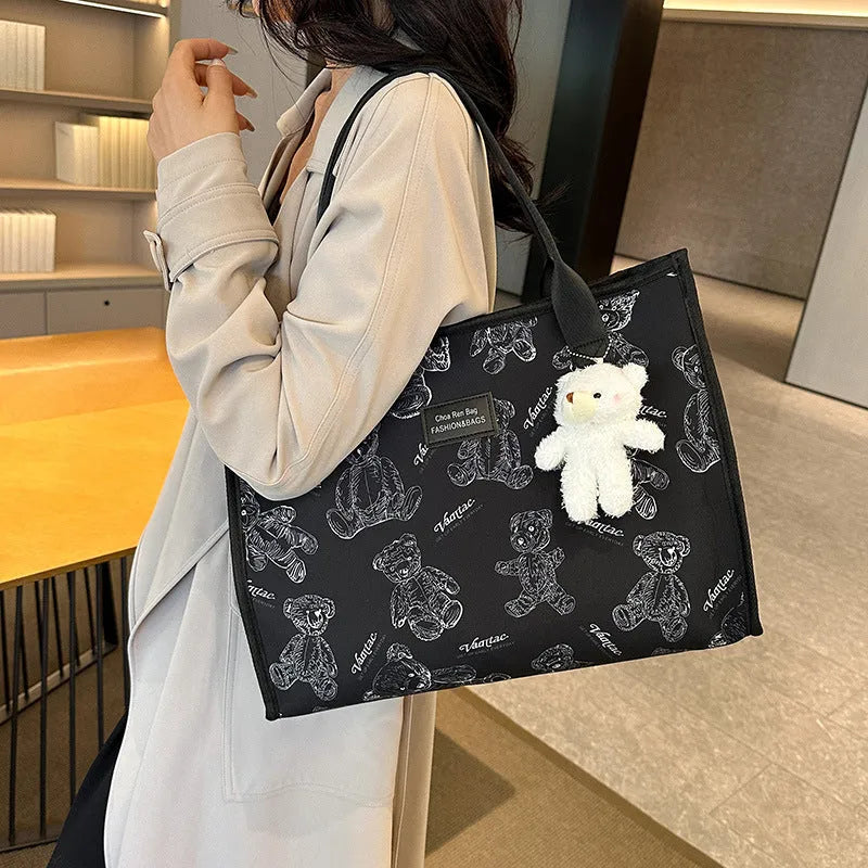 Women's printed diamond pattern canvas tote bag with cloth lining and sandwich pockets
