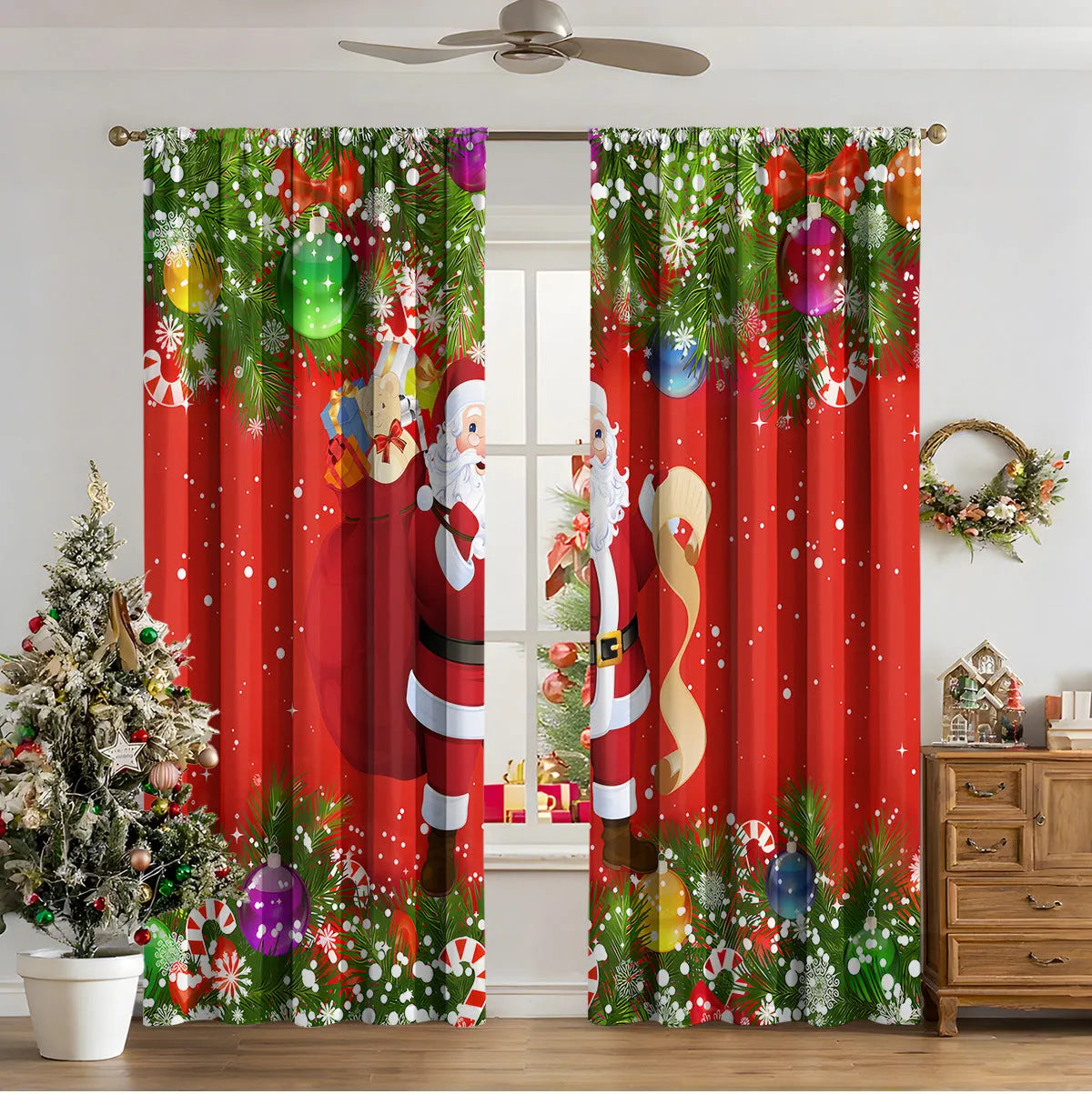 3D digitally printed Christmas curtains in polyester fabric with high sunshade functionality