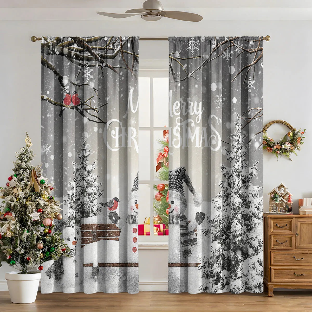 3D digitally printed Christmas curtains in polyester fabric with high sunshade functionality