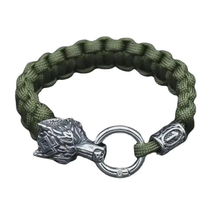 Stainless steel wolf head bracelet with Luen character design in camouflage colour