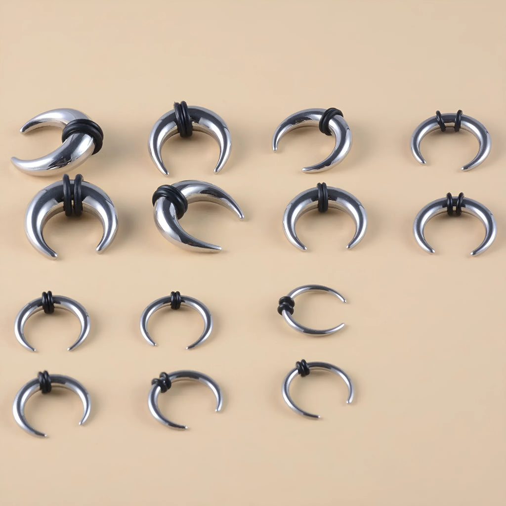 316 stainless steel C-shaped nose ring with buffalo horn detail in black and steel colour options