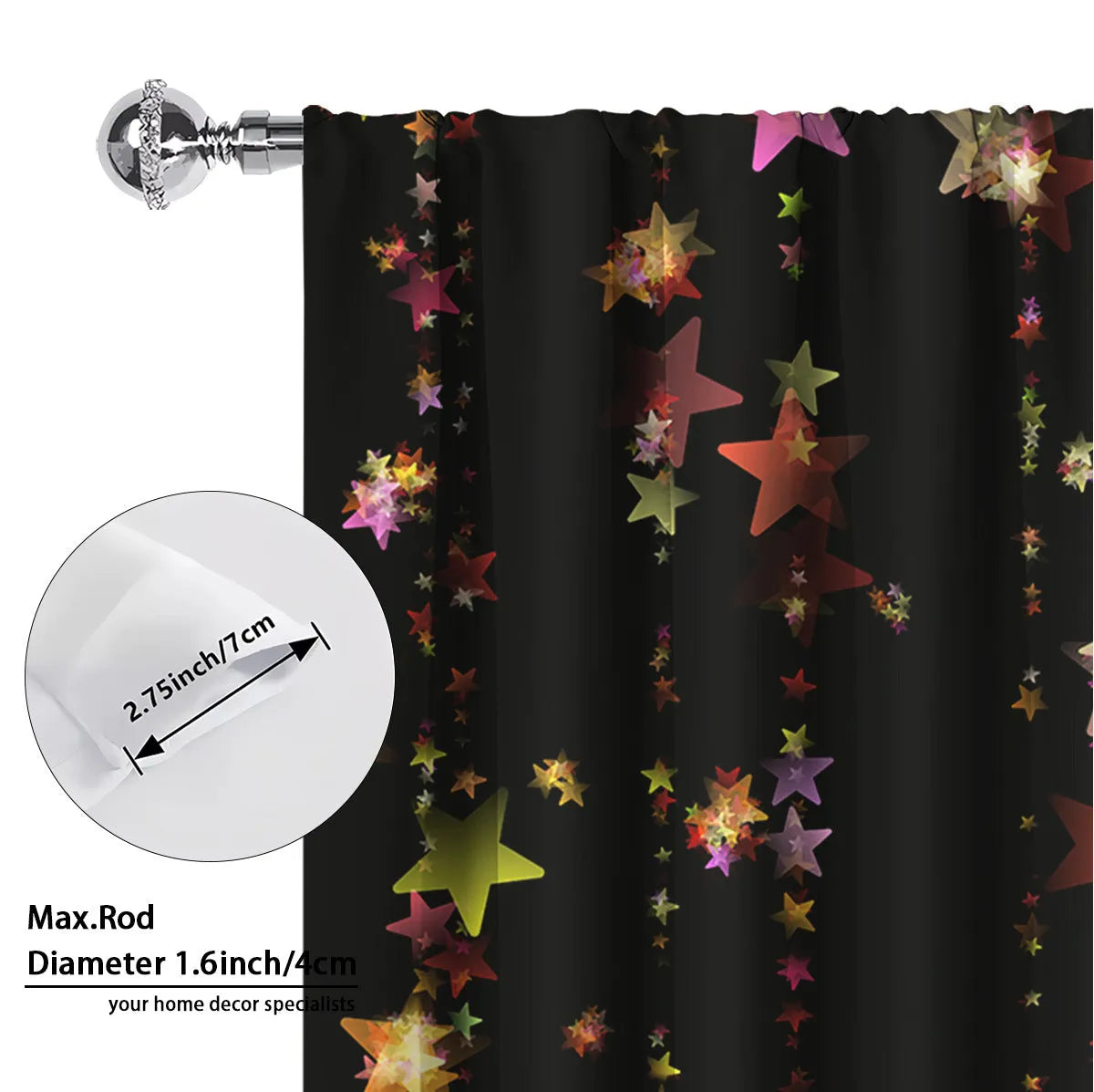 Pair of 3D digitally printed Christmas pattern polyester curtains hanging on a window.