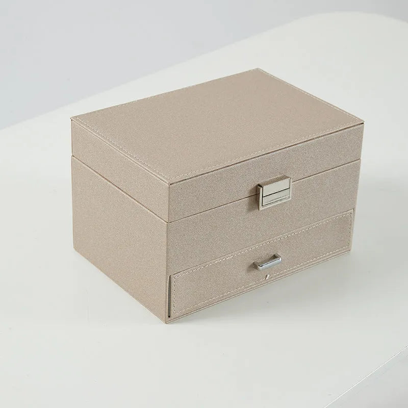 PU leather jewellery storage box in black, pink, rose gold or beige measuring 22.5×15.5×14cm