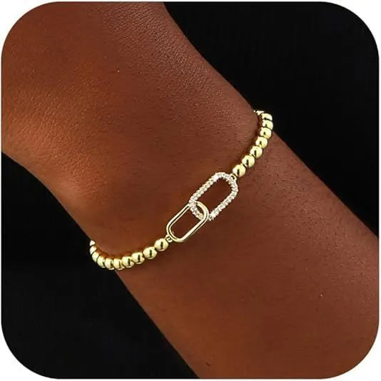 Women's adjustable stainless steel beaded bracelet with round geometric beads in a choice of six colours.