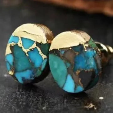 Natural stone bohemian style stud earrings with irregular cut stones in colour ER1031