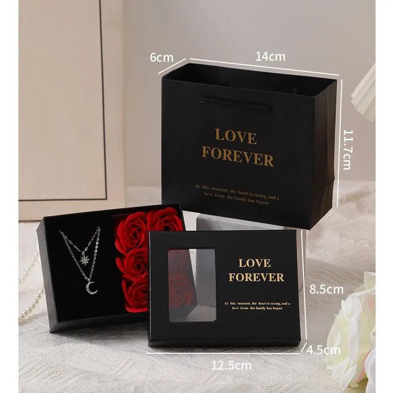 Six soap flower artificial roses in Korean-style gift packaging with choice of red, pink, or black colours