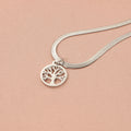 Stainless steel necklace with tree pendant on snake bone chain in gold colour option