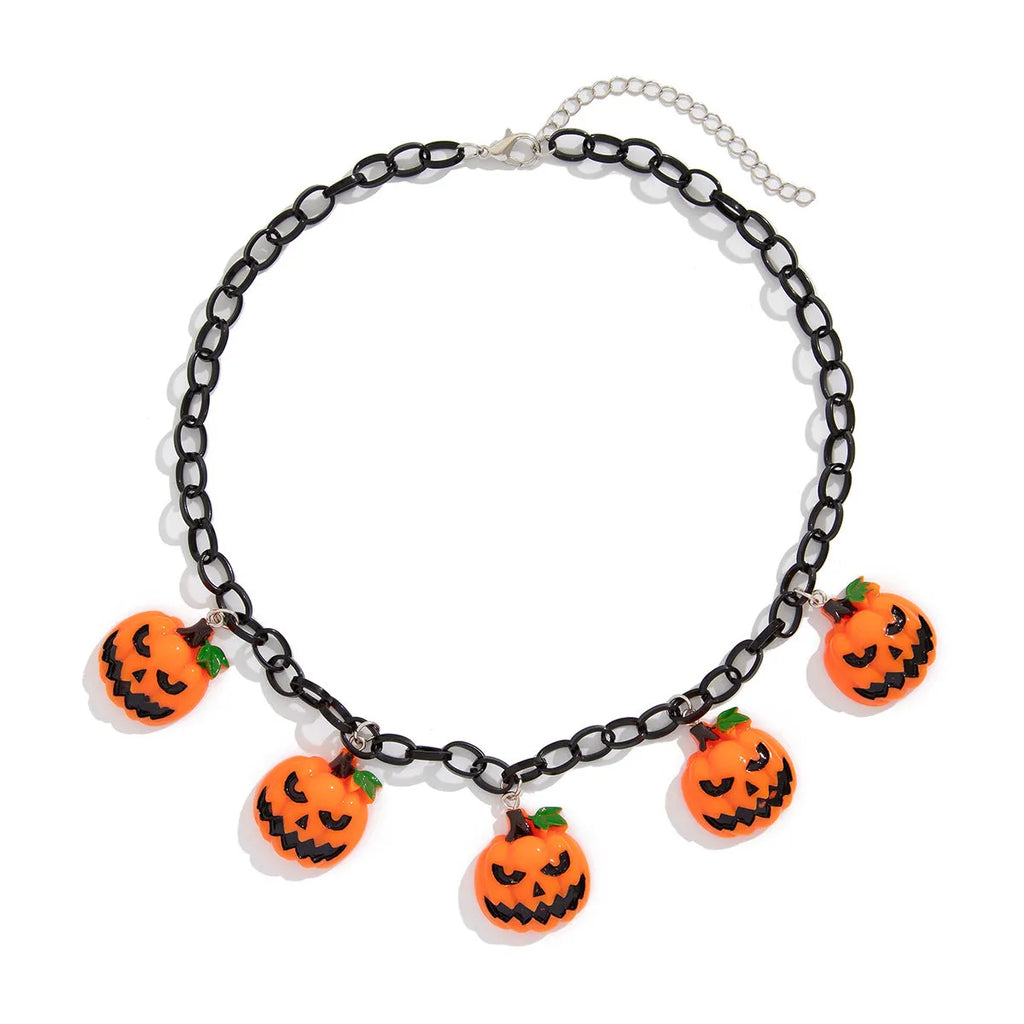 Halloween ghost pumpkin necklace with acrylic pendant in mixed colours on plastic chain