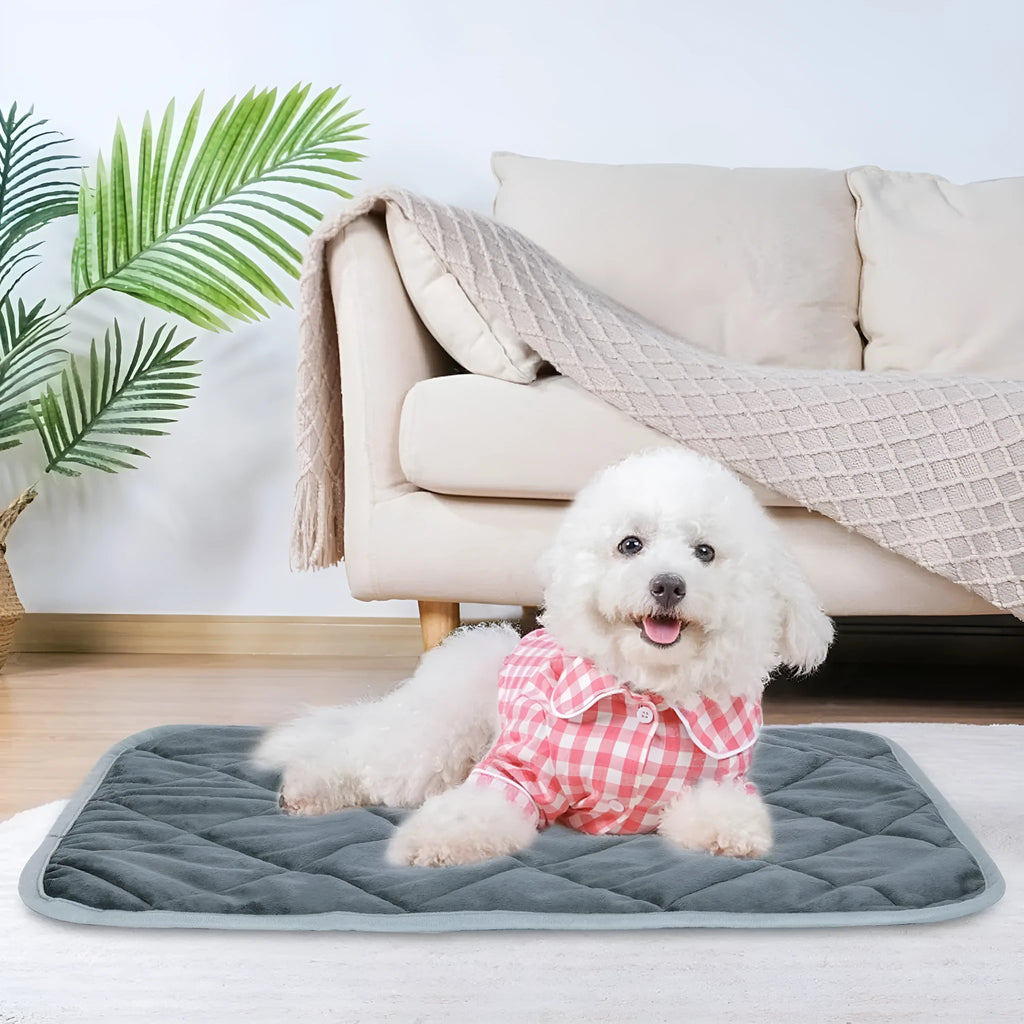 Grey cloth pet cushion with multi-layer construction in four size options for dogs and cats