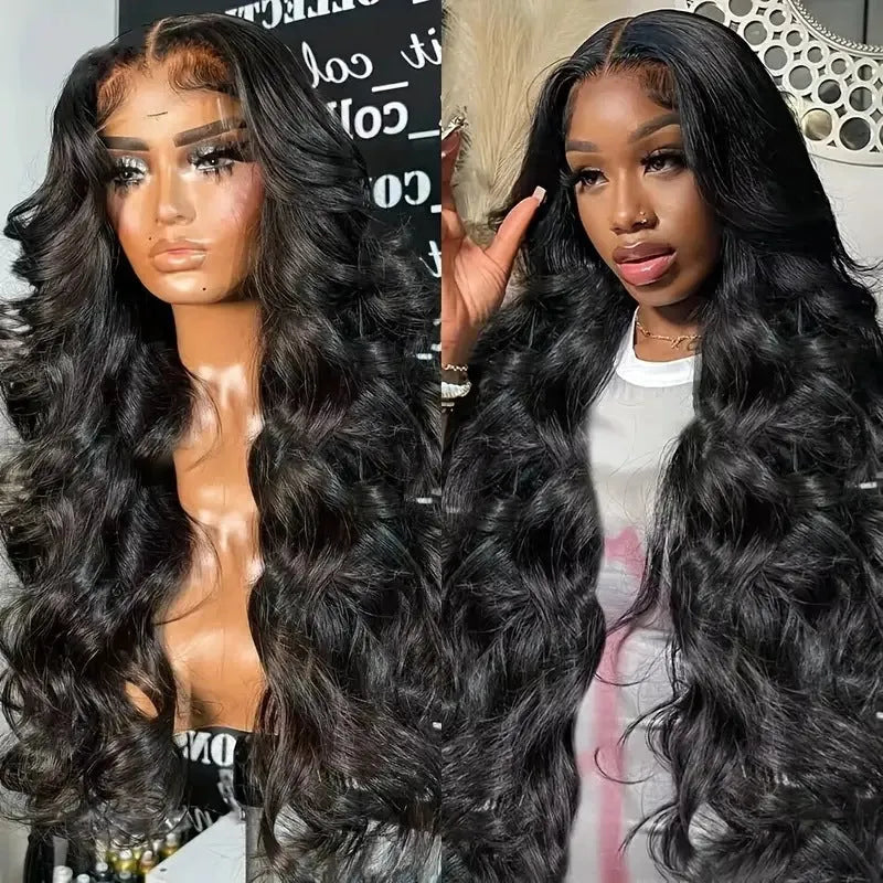 Black synthetic ladies wig with big waves, shown on a mannequin head.