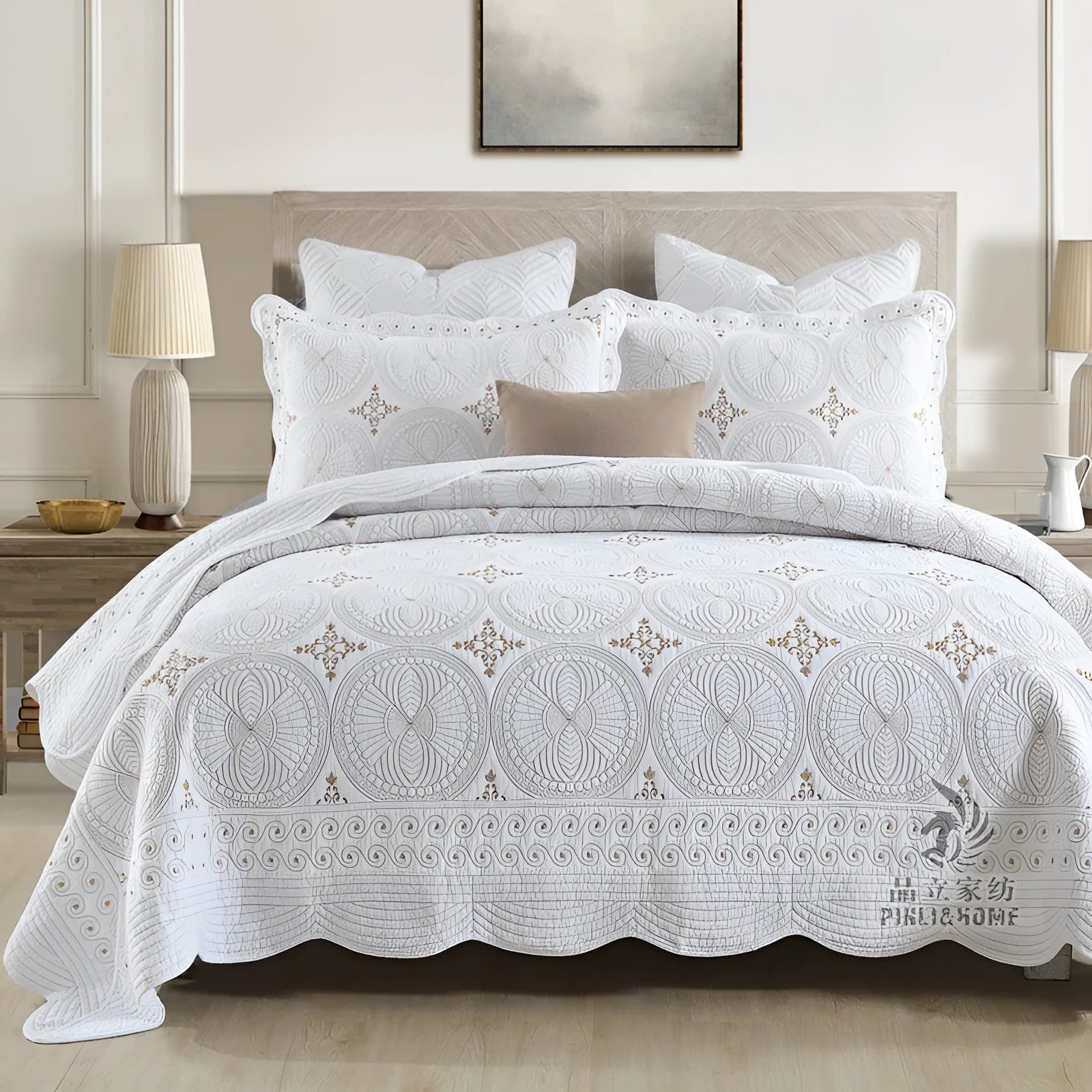 Pure cotton European-style embroidery bedspread set with two pillowcases for 1.8 metre bed