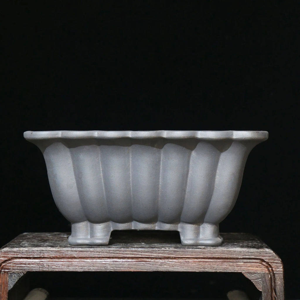 Purple sand ceramic square bonsai pot with warp design, 37cm diameter desktop planter