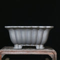 Purple sand ceramic square bonsai pot with warp design, 37cm diameter desktop planter