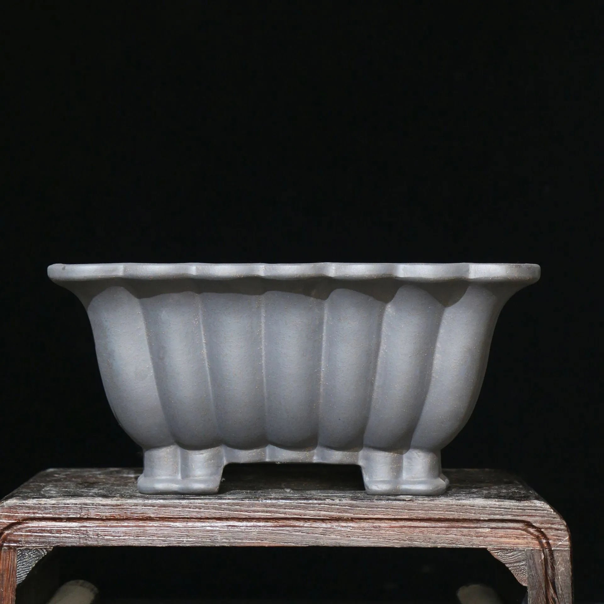 Purple sand ceramic square bonsai pot with warp design, 37cm diameter desktop planter