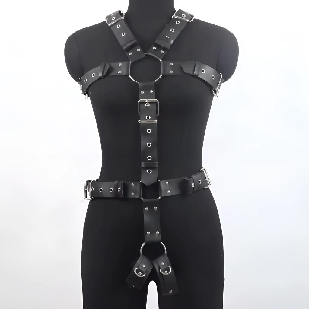 Black imitation leather shapewear with thin width and pin buckle fastening