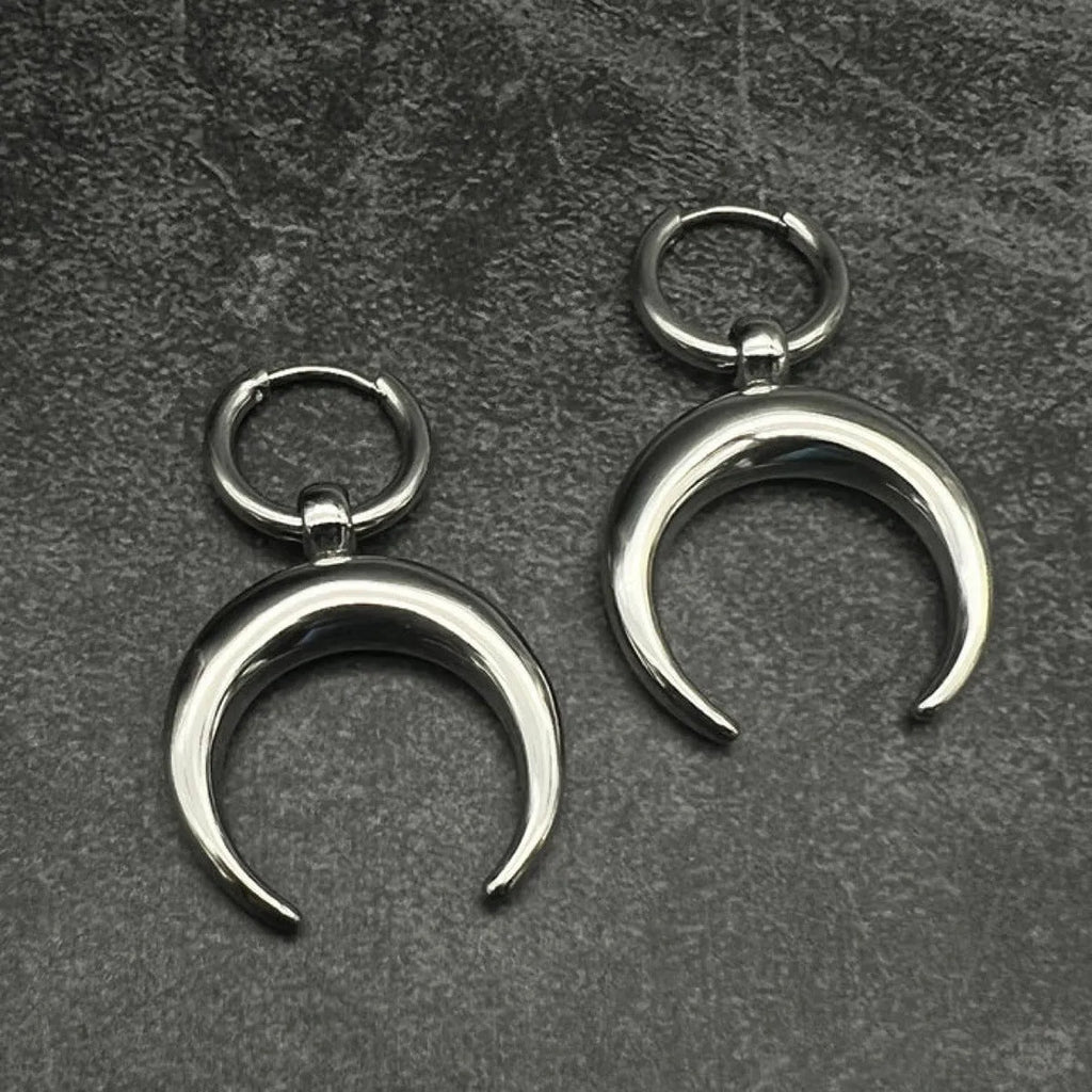 Vintage gothic moon large hoop earrings in silver 18K gold-plated alloy