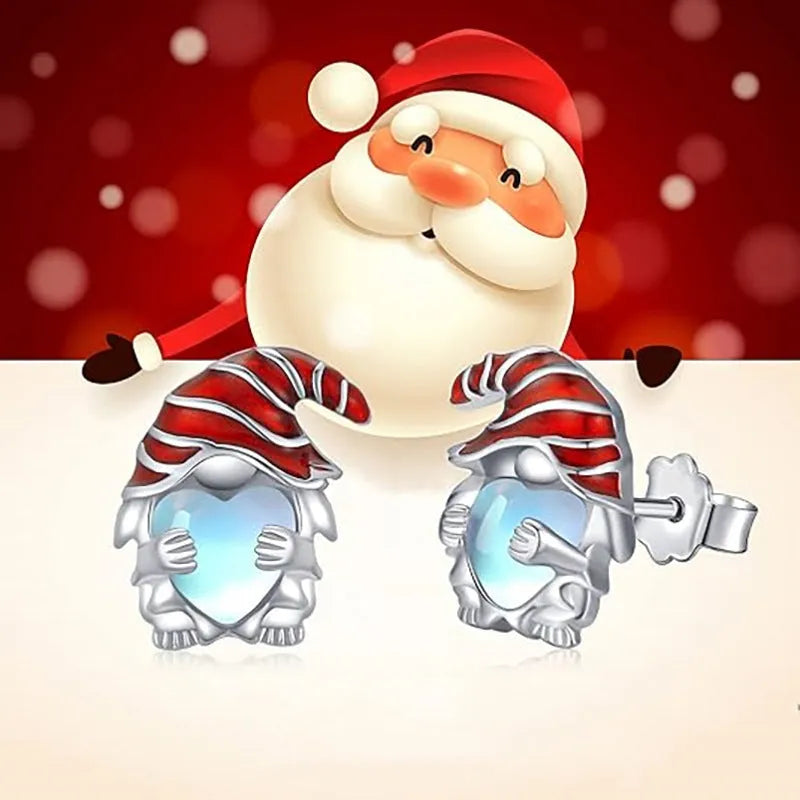 Cute Santa Claus motif heart-shaped earrings for women in a white gold colour.