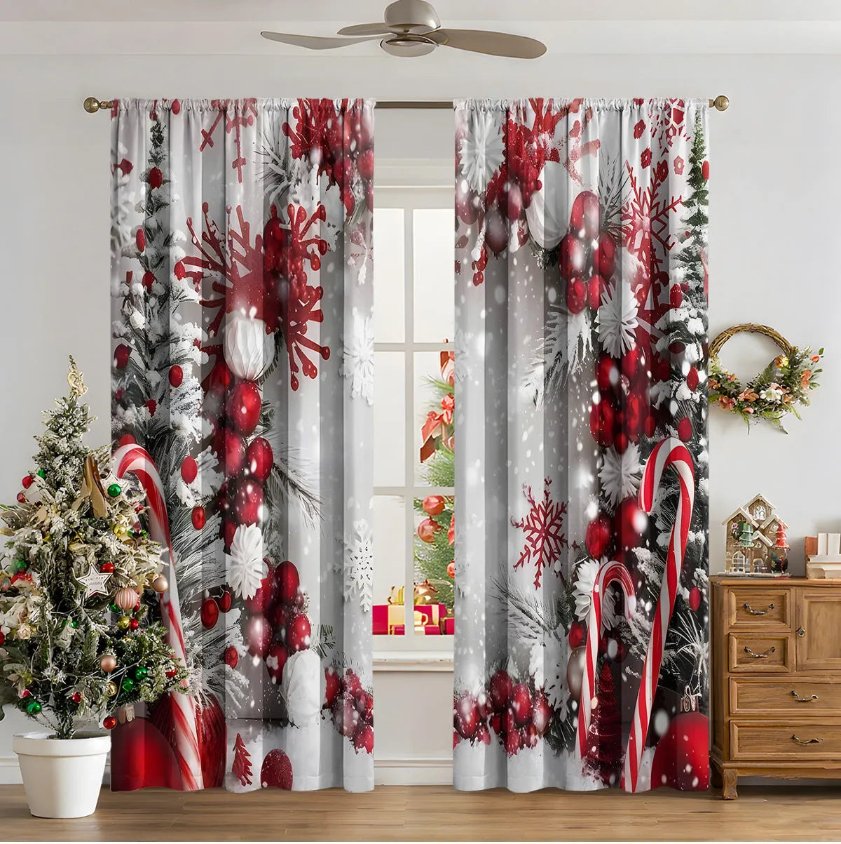 3D digitally printed Christmas curtains in polyester fabric with high sunshade functionality