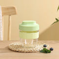 Green PP plastic salad cup with oat lid and spoon showing sealed leak-proof design
