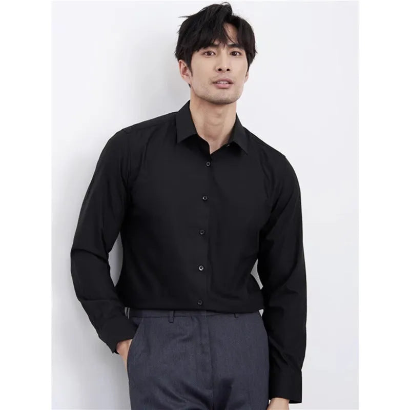 Men's wine red slim fit business casual shirt with long sleeves and non-iron fabric