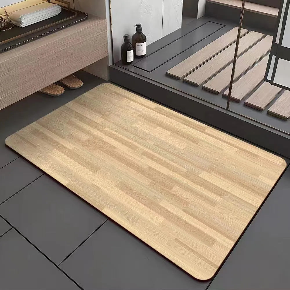 American wood grain pattern diatom mud washroom door mat with geometric design and non-slip surface